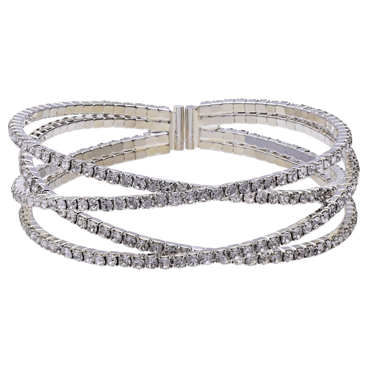 Silberfarbenes Modeschmuckarmband mit Strassbesatz
