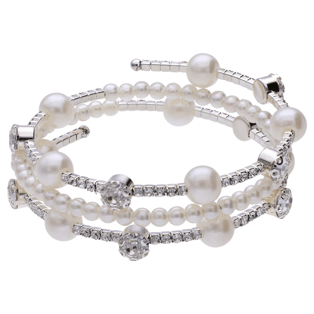 Silberfarbenes Modeschmuckarmband mit Perle und Strassbesatz