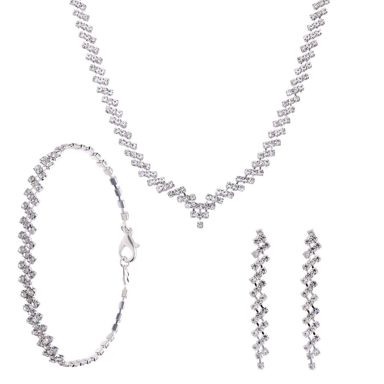 Zilverkleurige bijoux set ketting met oorbellen