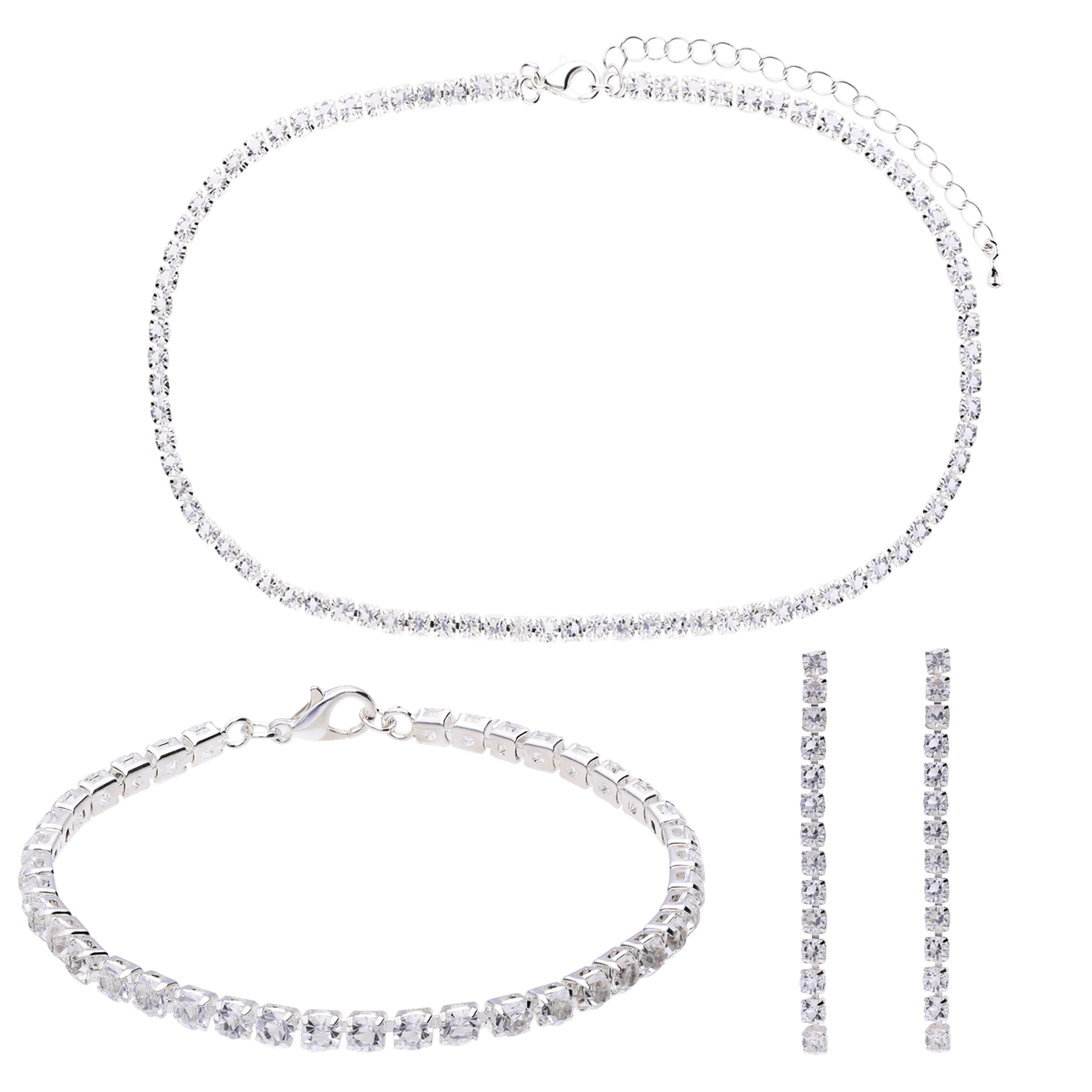 Zilverkleurige bijoux set ketting met oorbellen