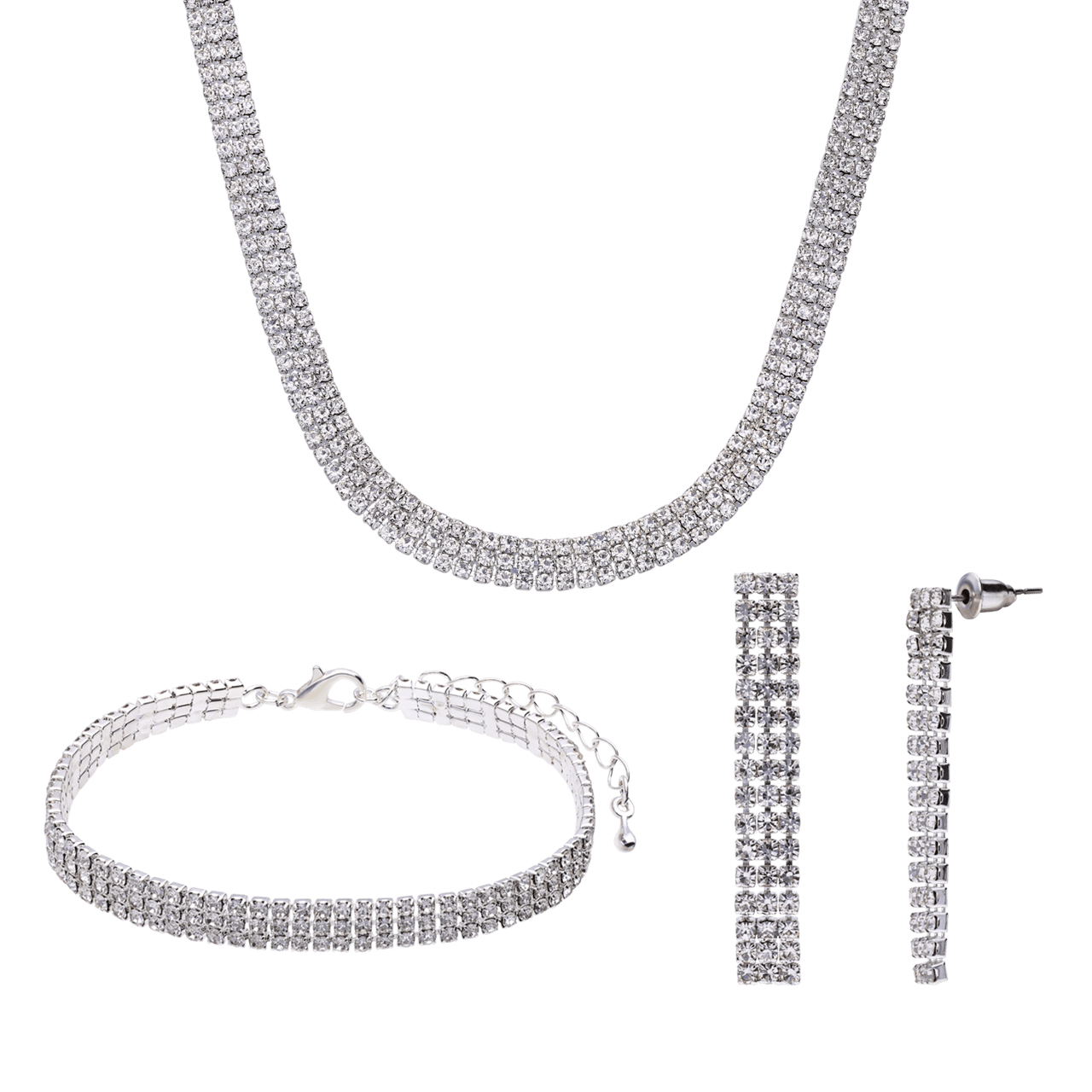 Zilverkleurige bijoux set ketting met oorbellen