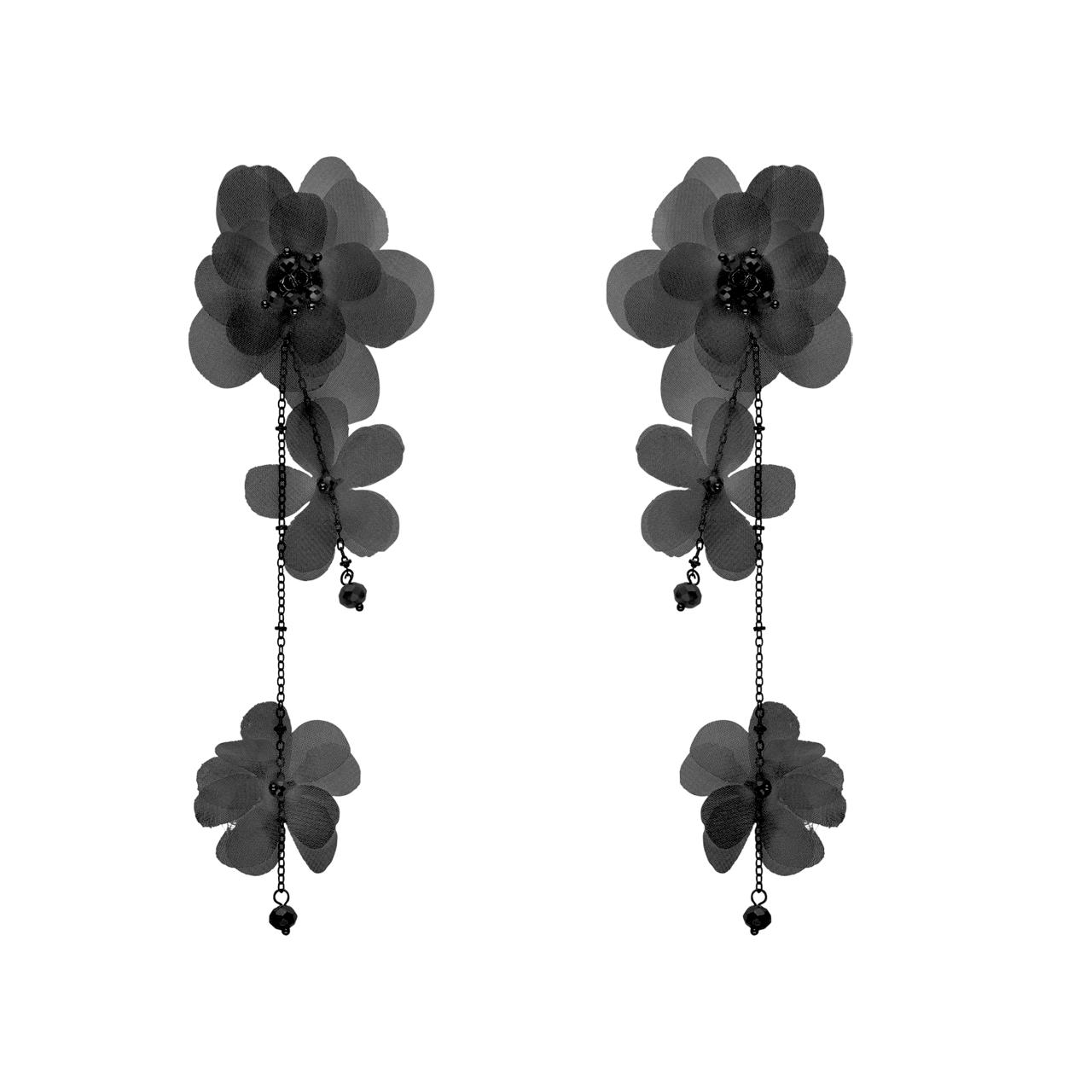Silberfarbene Modeschmuckohrringe mit schwarzen Blumen