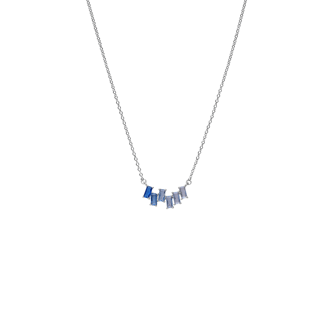 Zilveren ketting baguette blauw