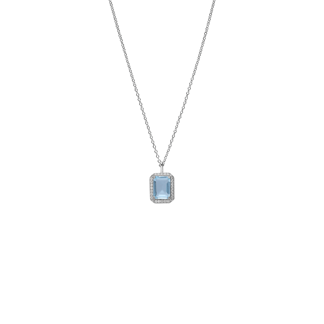 Zilveren ketting hanger vierkant zirkonia blauw