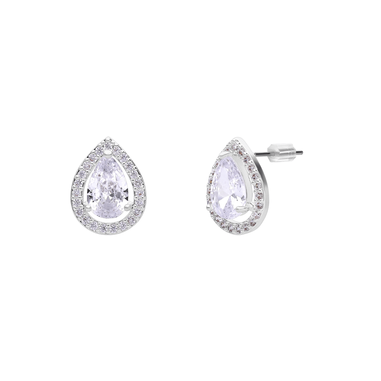 Bijoux zilverkleurige oorknoppen druppel met strass voor dames