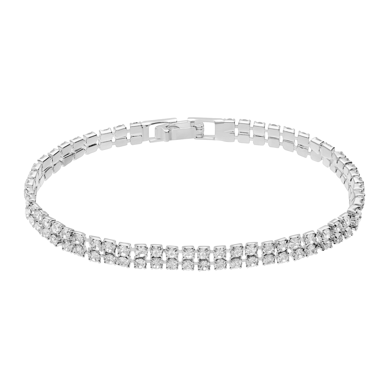 Silberfarbenes Bijoux-Armbandset mit weißen Strasssteinen