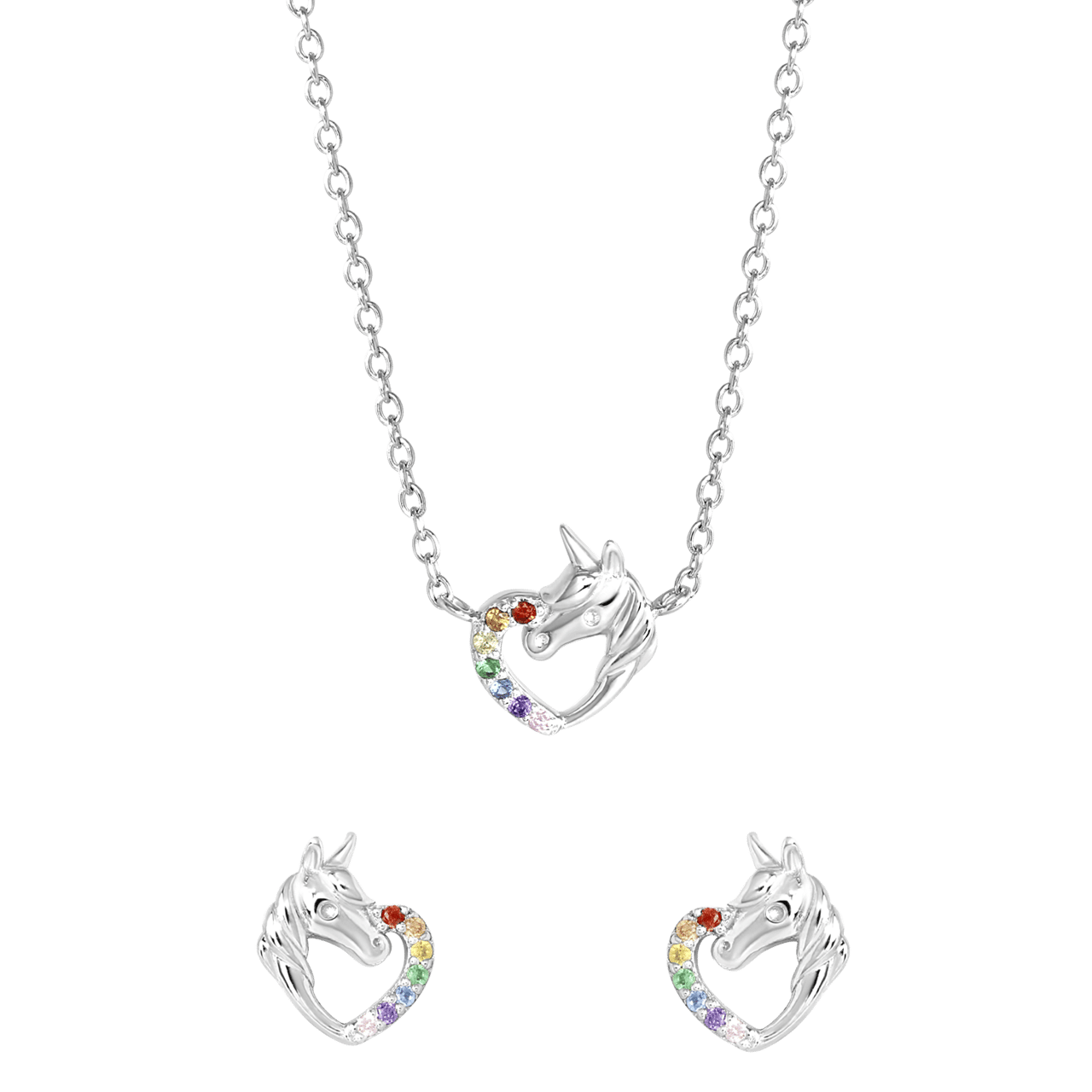 Set aus 925er Silber, Einhorn, Regenbogen