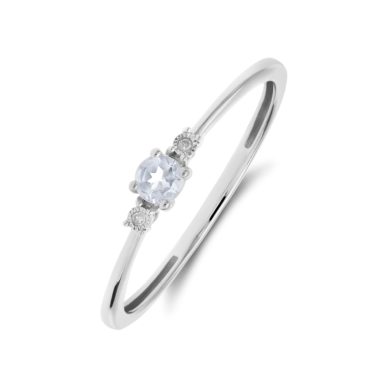14 Karat Weißgoldring mit Diamant 0,175 ct und blauer Topas