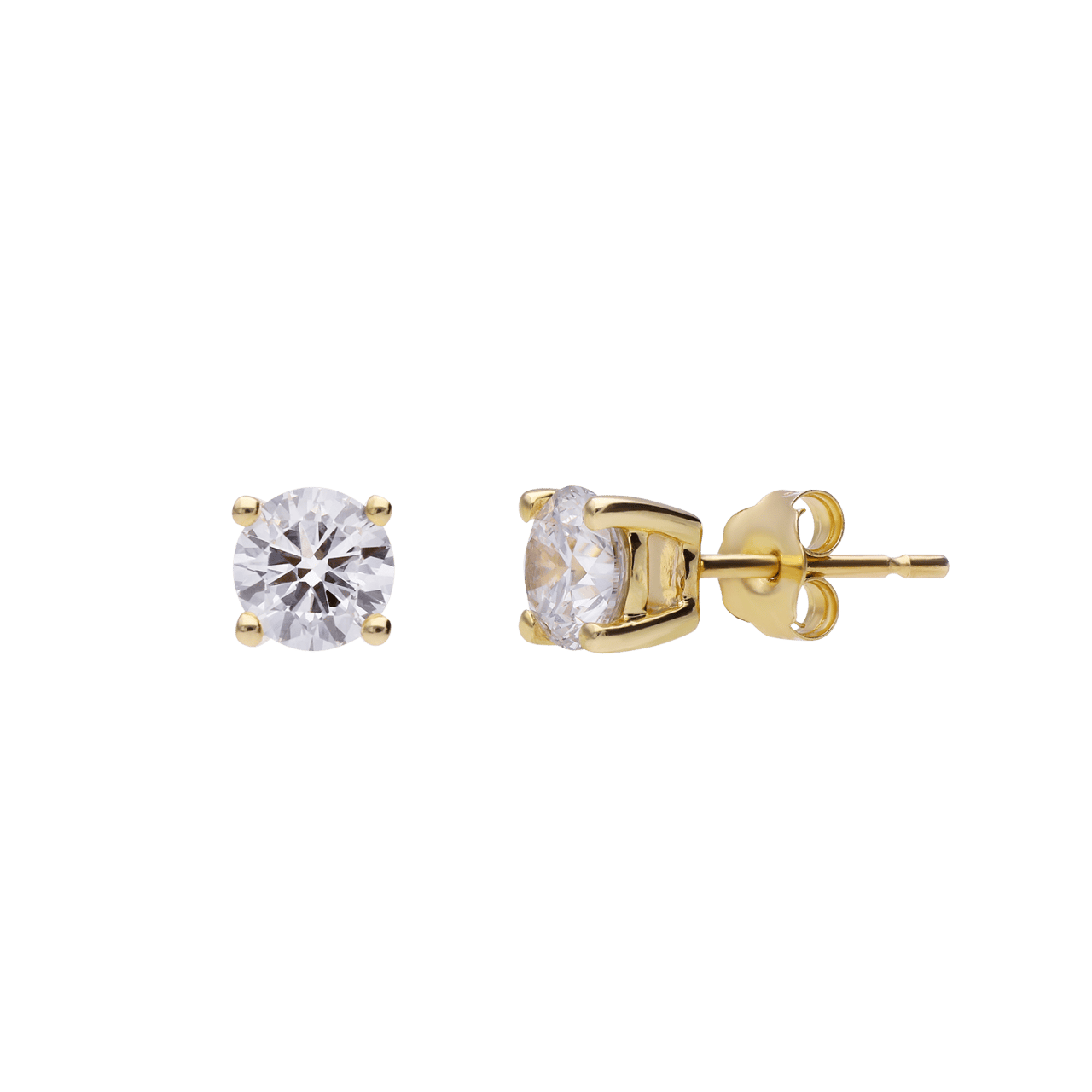 14 karaat geelgouden solitair oorbellen met labgrown diamant 1 ct