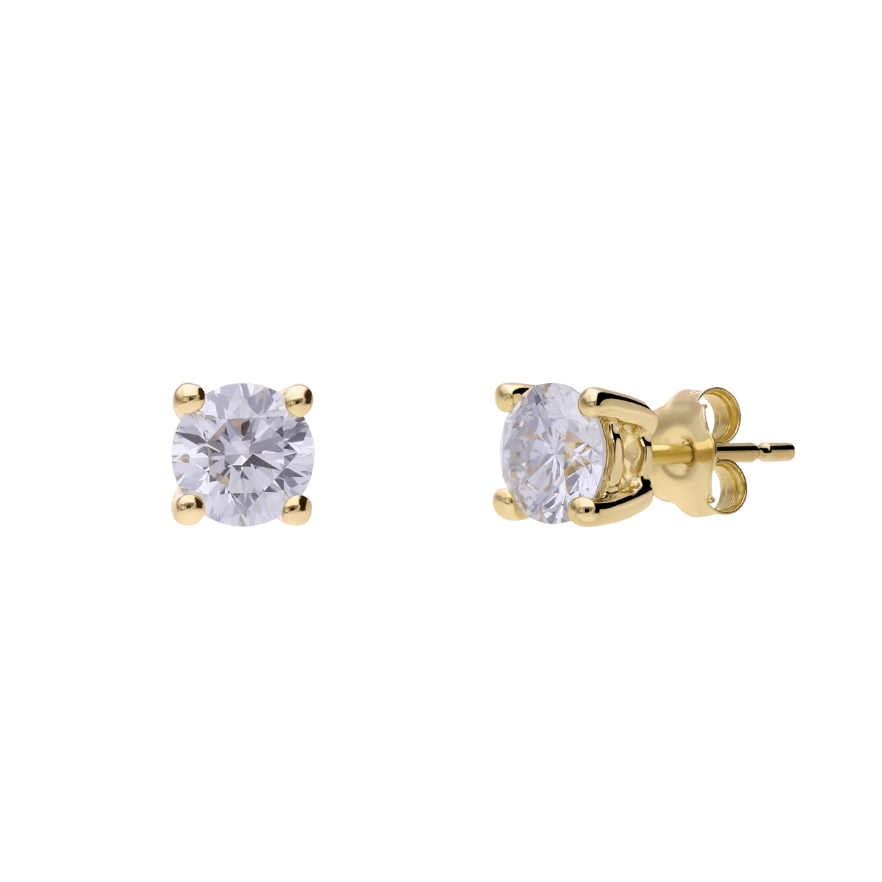 14 karaat geelgouden solitair oorbellen diamant 1ct. 