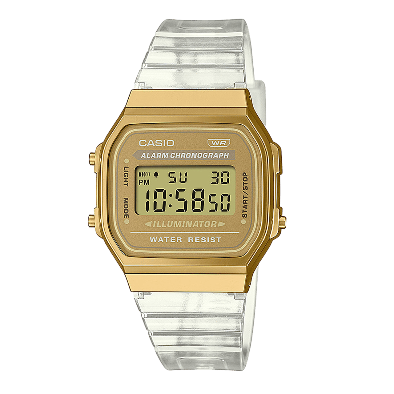 Casio Armbanduhr im Retrolook, Transparant/ Golden, A168XESG-9AEF