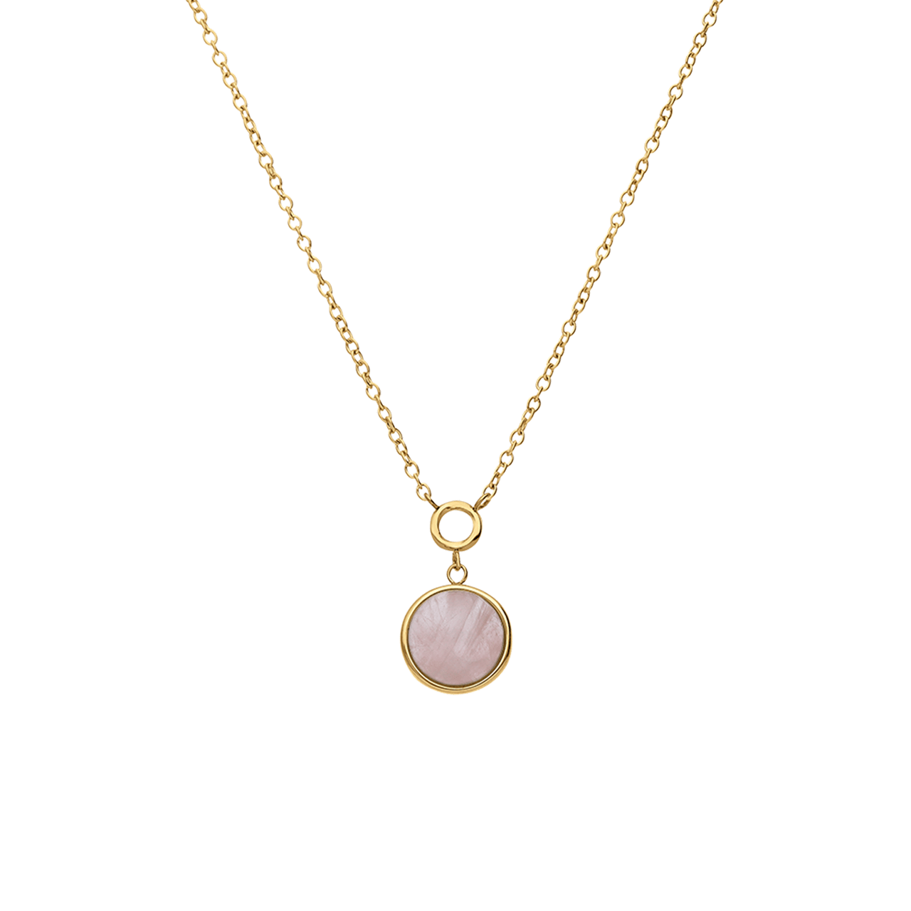 Stainless steel goldplated ketting met hanger met rozenkwarts voor dames