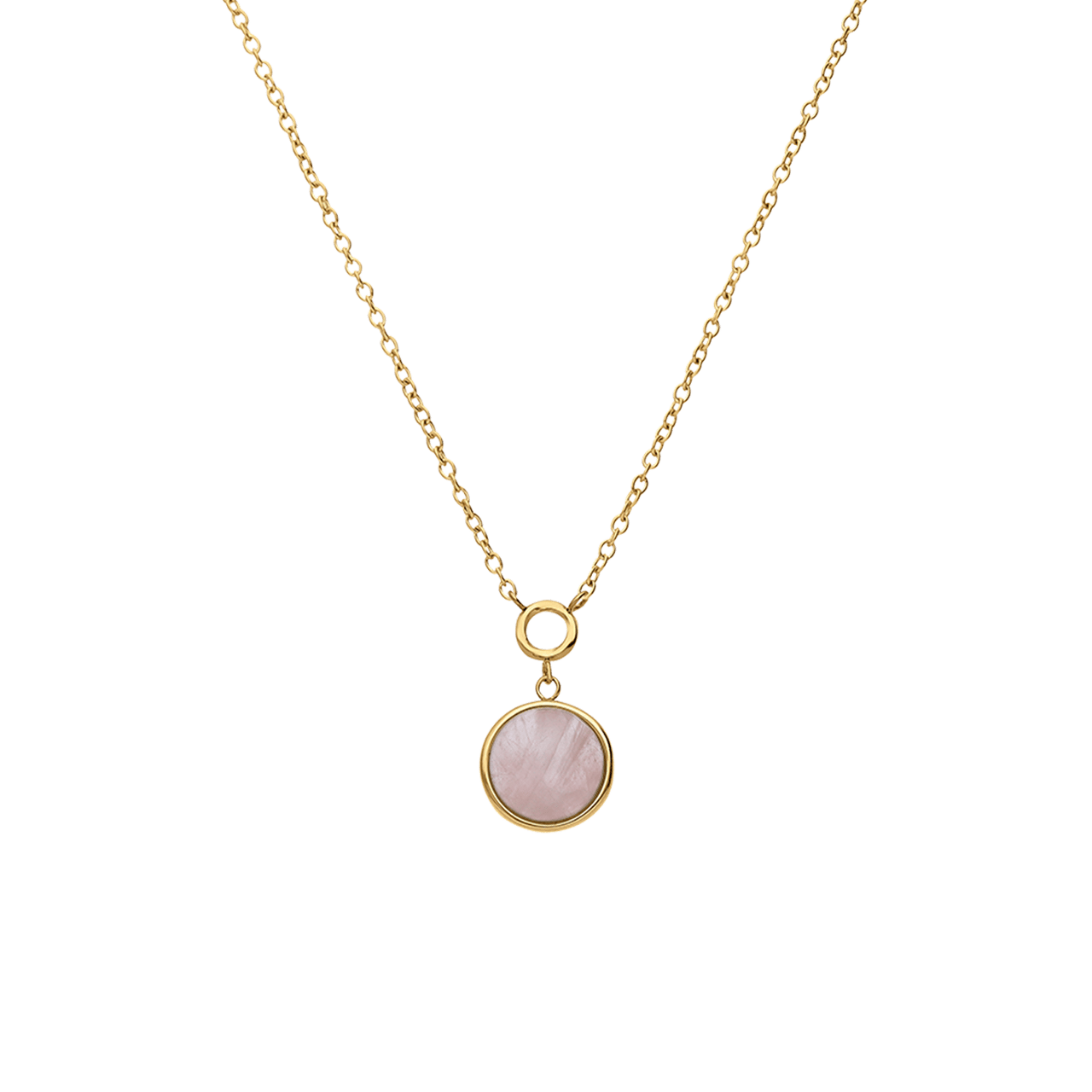 Stalen goldplated ketting met hanger met rozenkwarts voor dames