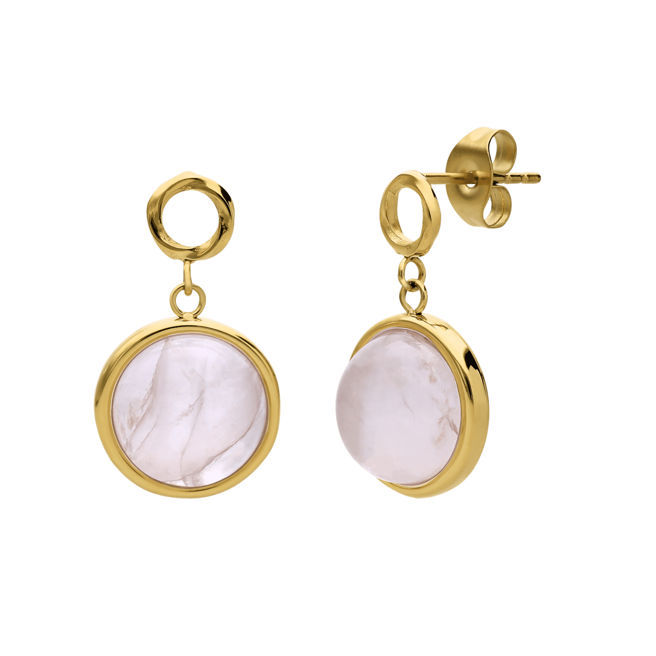 Stainless steel goldplated oorknoppen met rozenkwarts