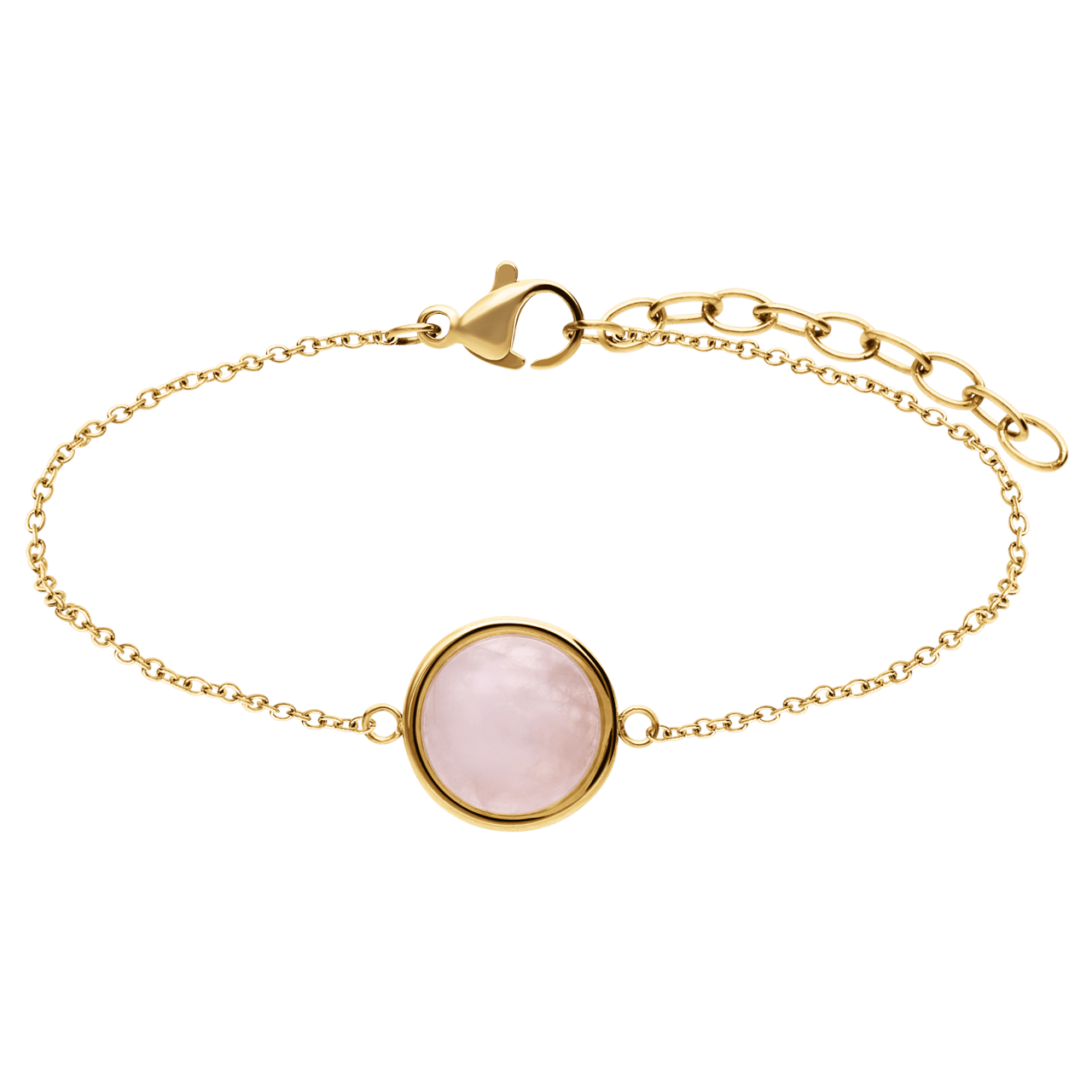 Stainless steel goldplated fantasiearmband met rozenkwarts voor dames