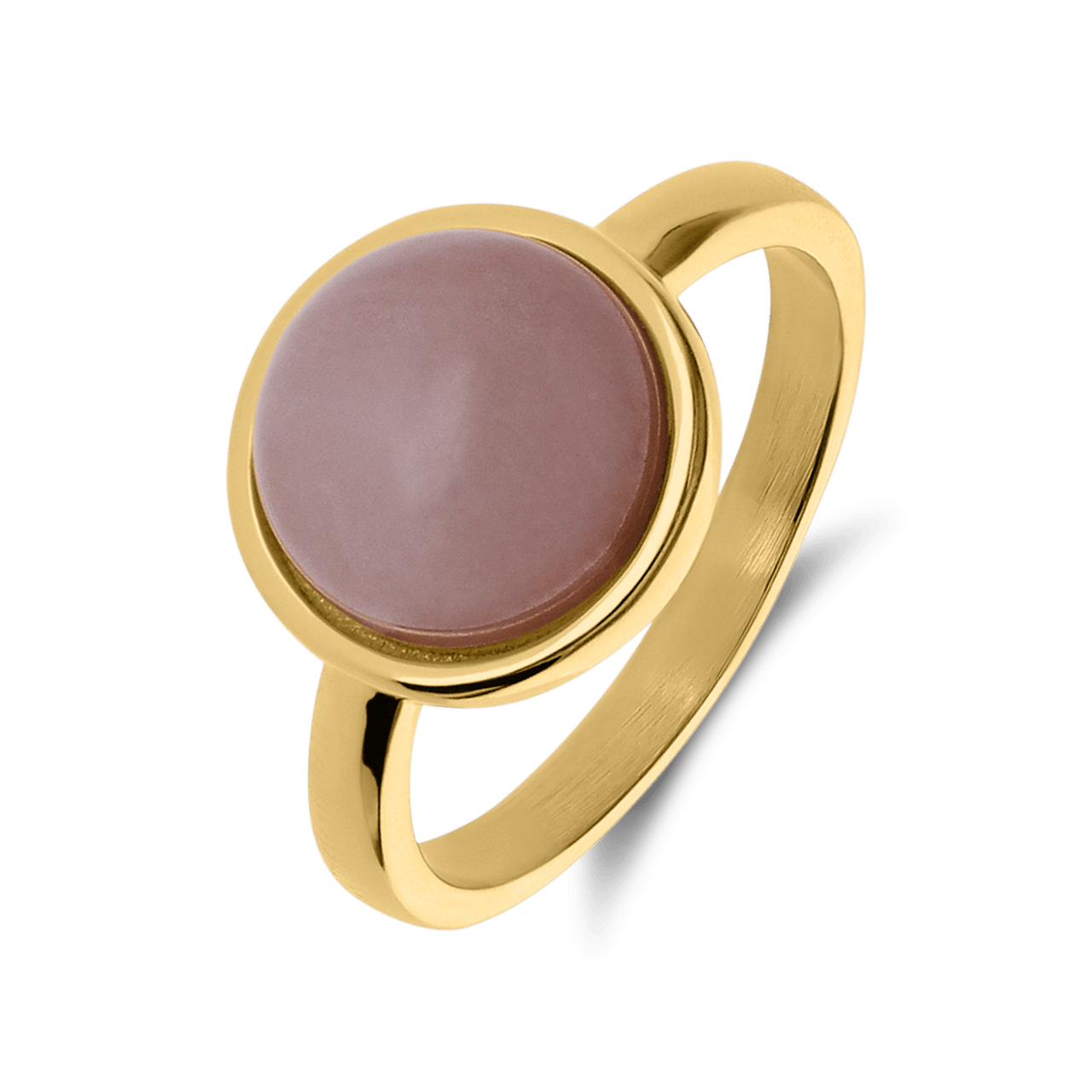 Stainless steel goldplated ring met rozenkwarts