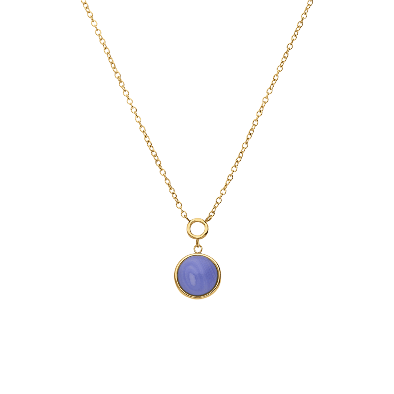 Stalen goldplated ketting met hanger met blue lace agaat voor dames