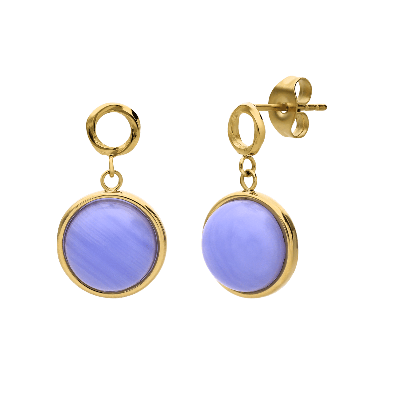 Stainless steel goldplated oorhangers met blue lace agaat voor dames