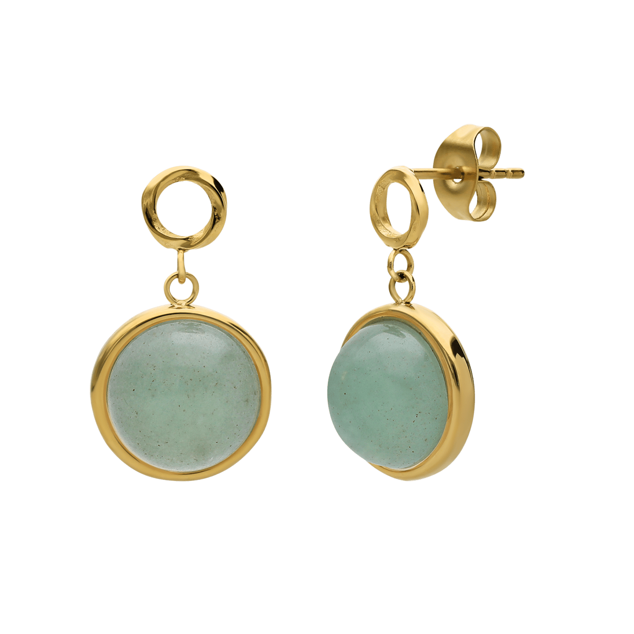 Stainless steel goldplated oorknoppen met groen aventurijn