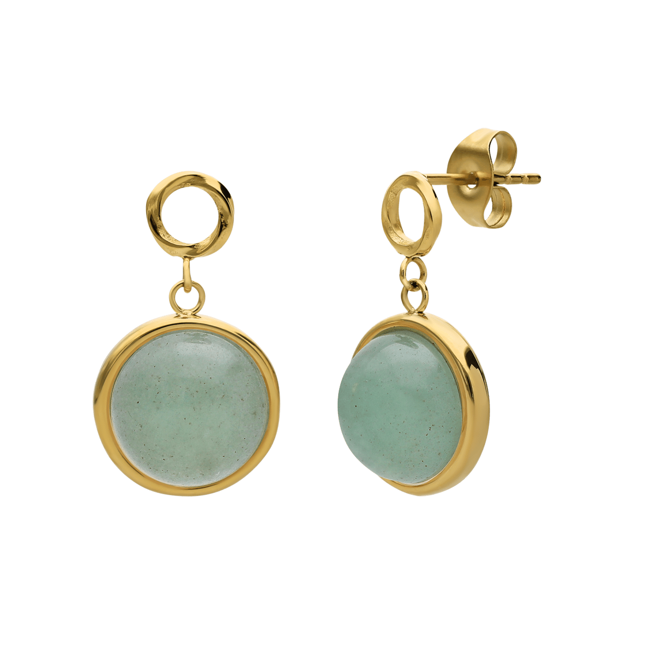Stalen goldplated oorhangers met groen aventurijn voor dames