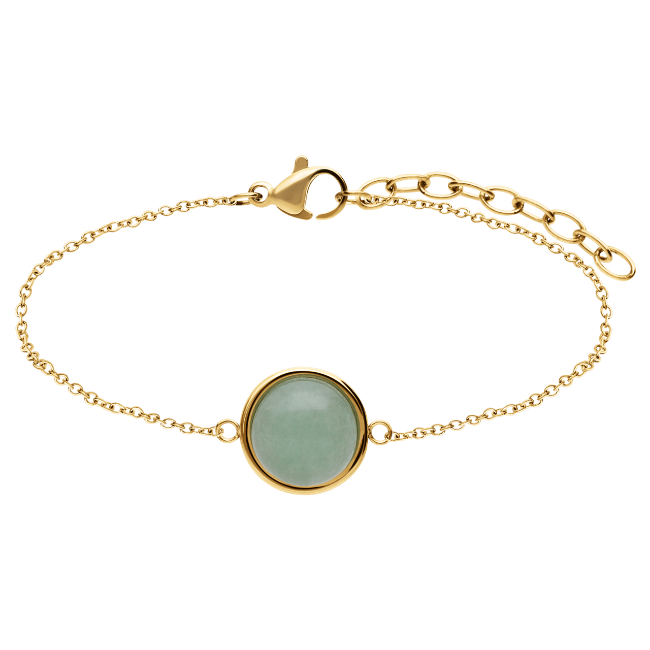 Stainless steel goldplated fantasiearmband met groene aventurijn voor dames