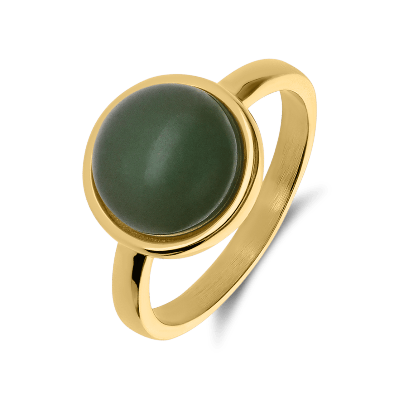 Stainless steel goldplated ring met groen aventurijn