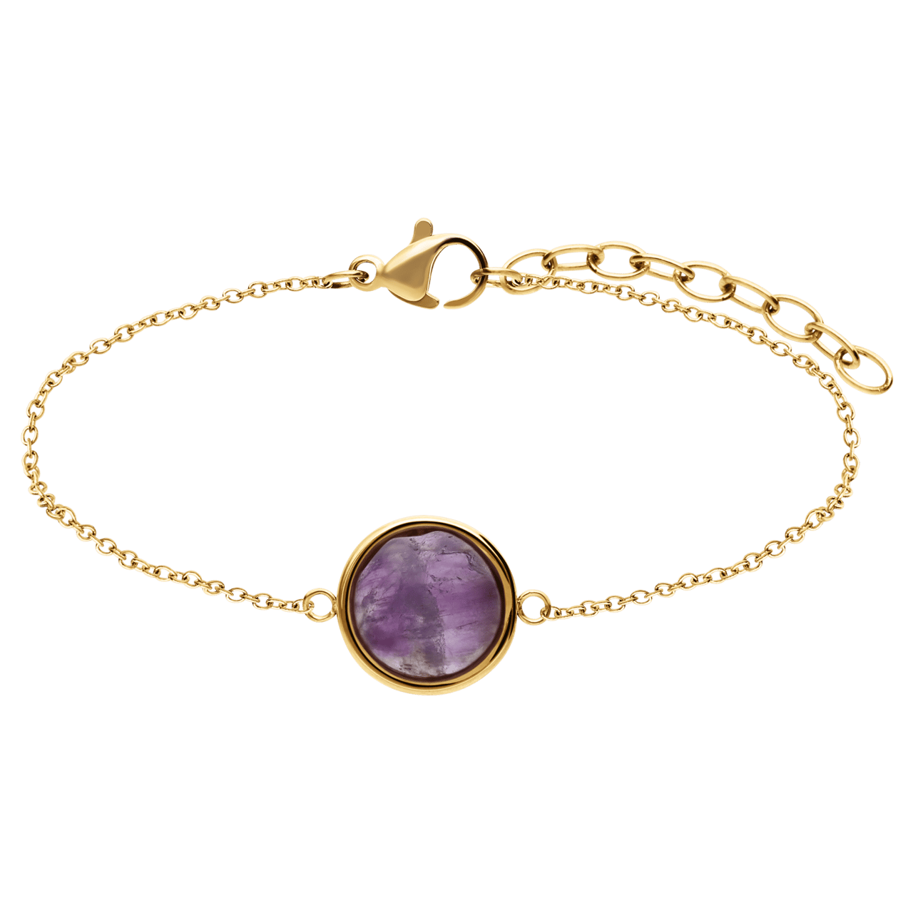 Stainless steel goldplated fantasiearmband met amethyst voor dames