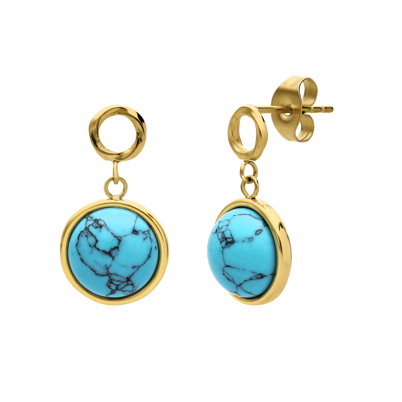 Stainless steel goldplated oorhangers met turquoise voor dames