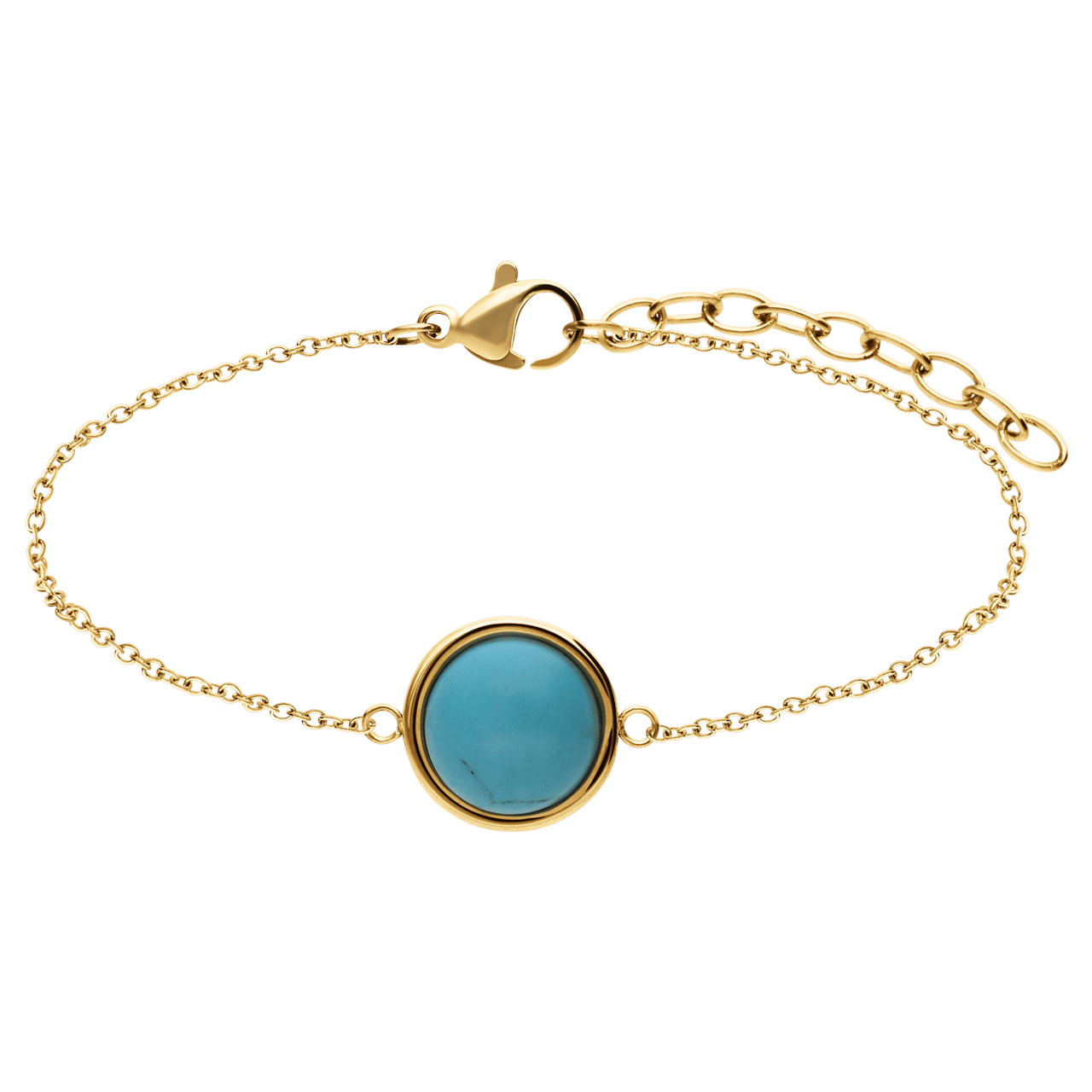 Stainless steel goldplated fantasiearmband met turquoise voor dames