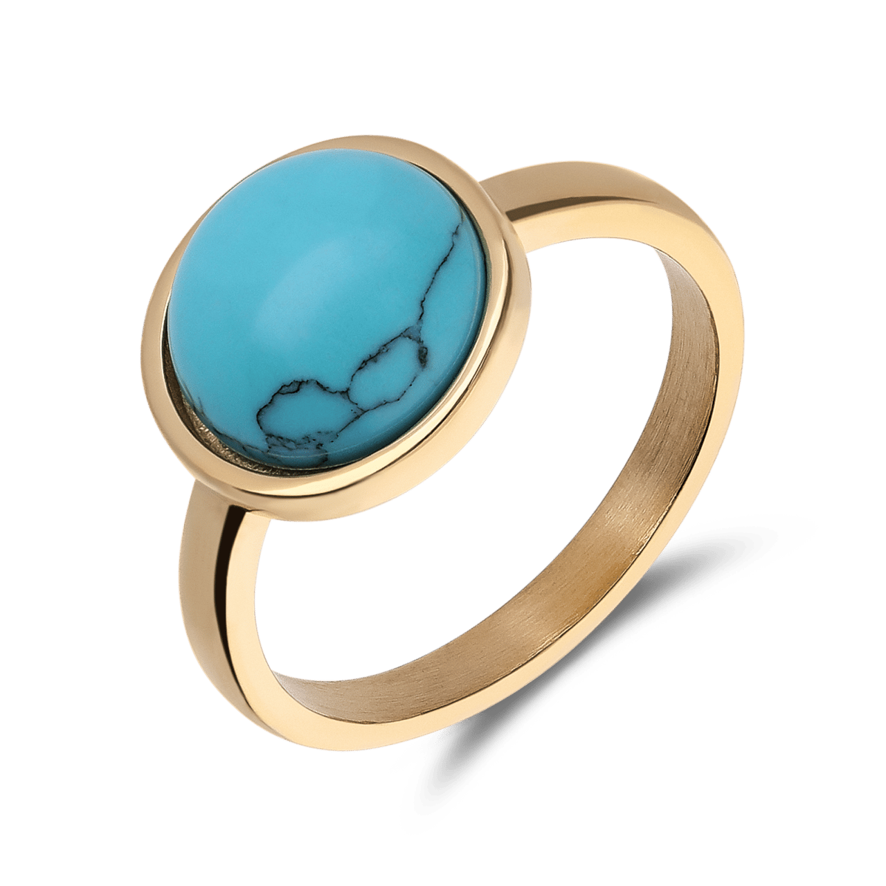 Ring aus Edelstahl, vergoldet, mit Türkis