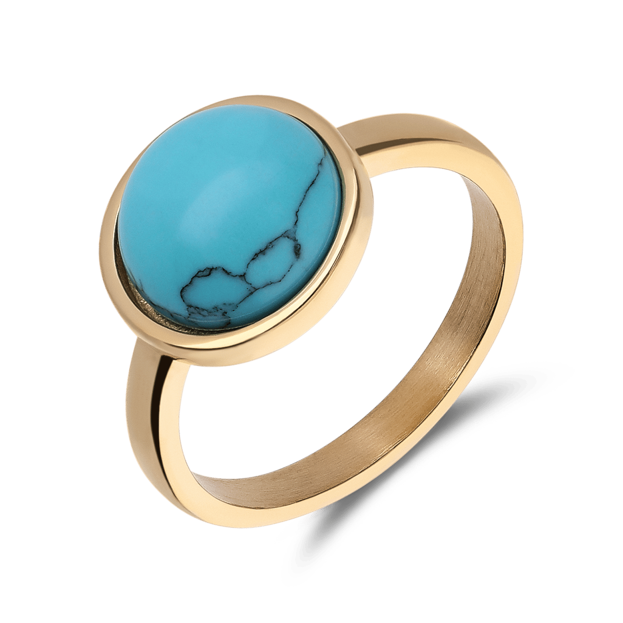 Stainless steel goldplated ring met turquoise voor dames
