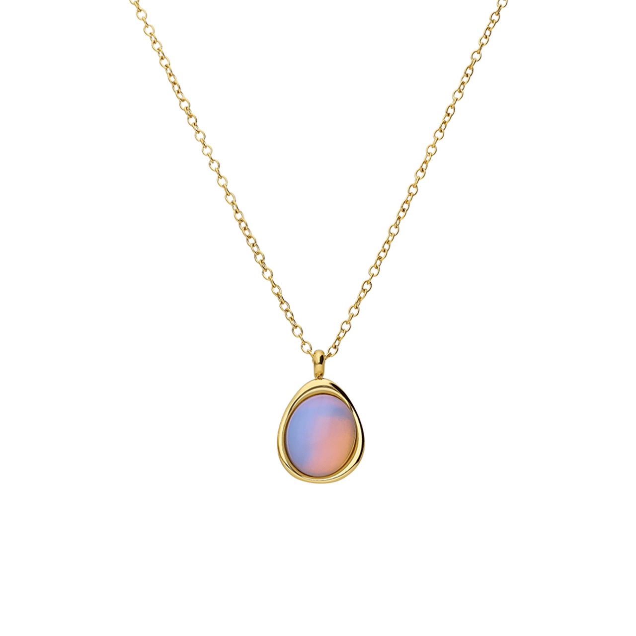 Halskette aus Edelstahl, vergoldet, mit Opal, oval