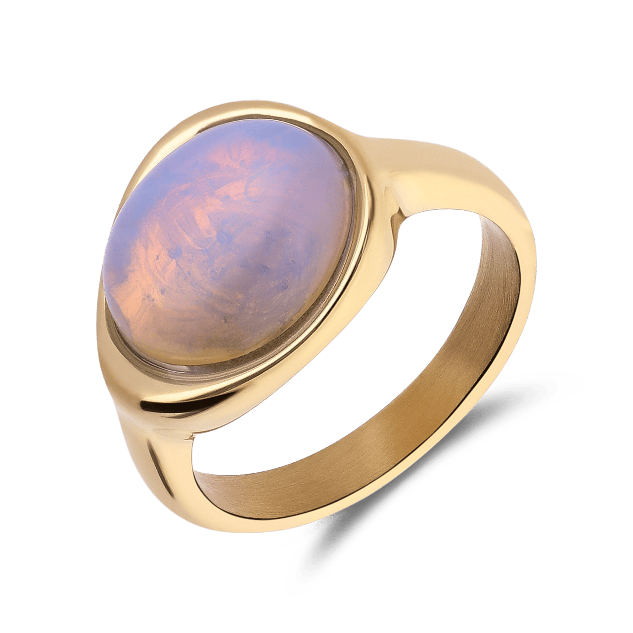 Ring aus Edelstahl, vergoldet, mit Opal, oval