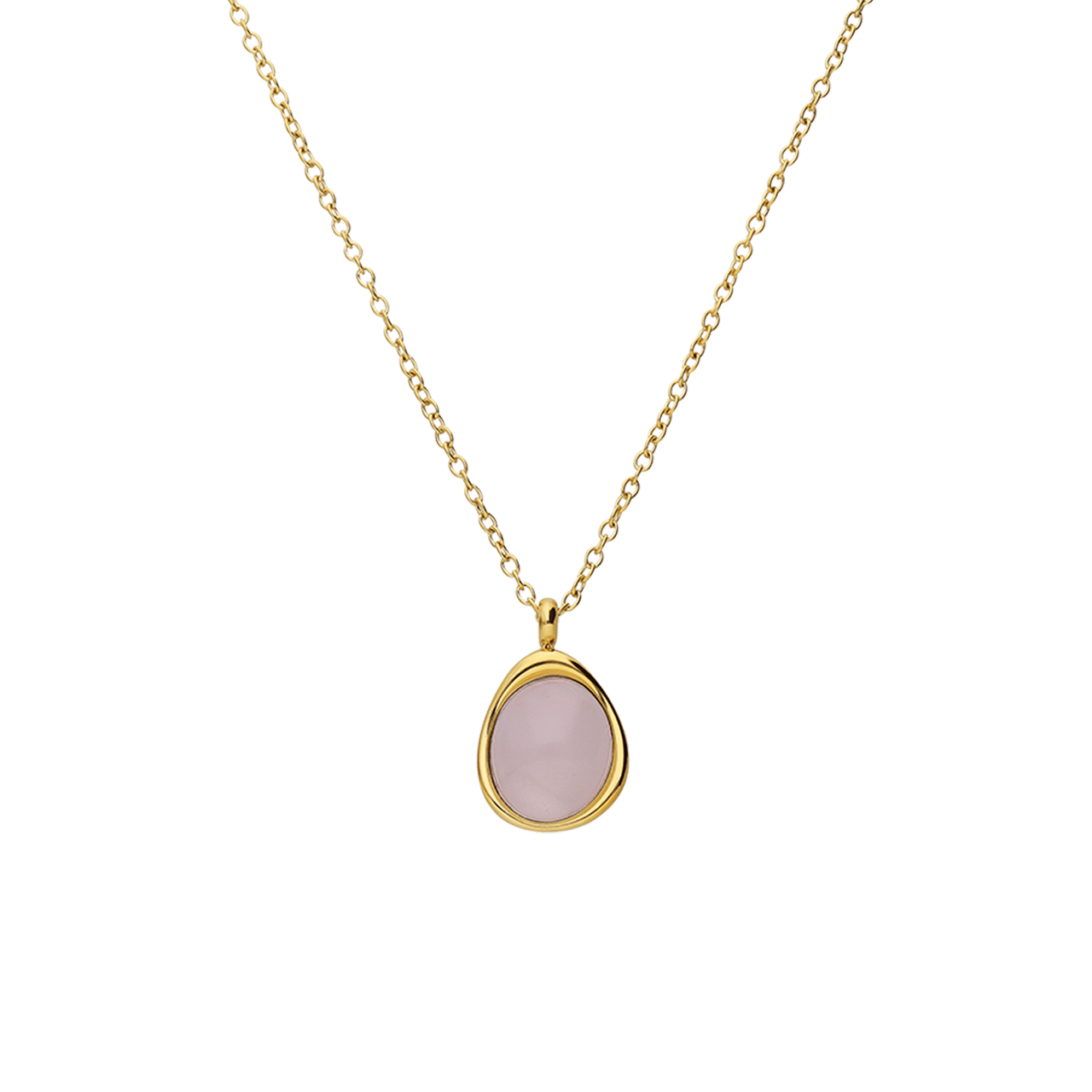 Stainless steel goldplated ketting met rozenkwarts ovaal