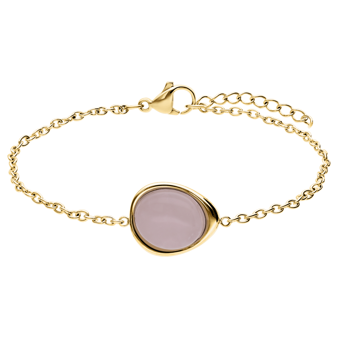 Stainless steel goldplated armband met rozenkwarts ovaal