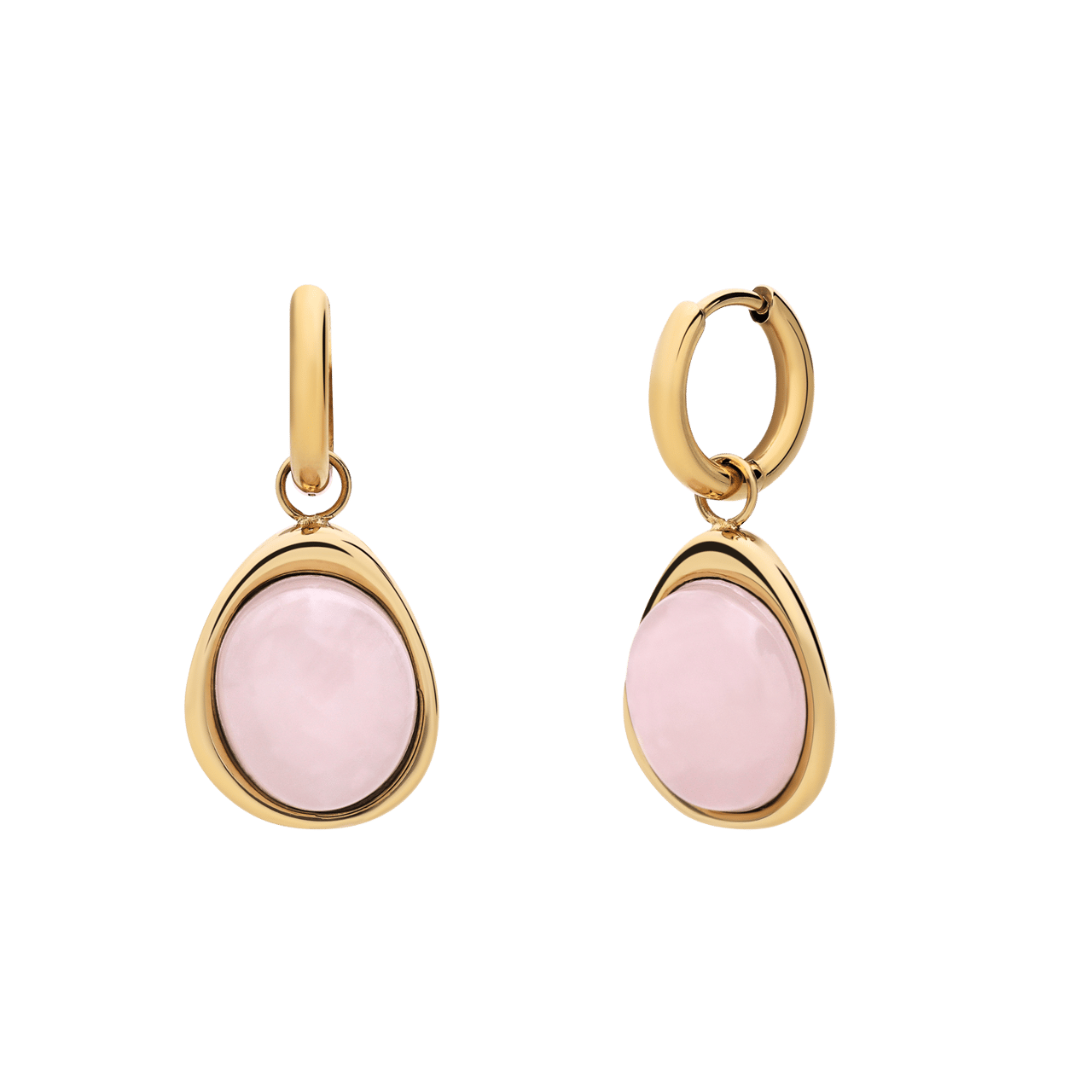 Ohrringe aus Edelstahl, vergoldet, mit Rosenquarz, oval