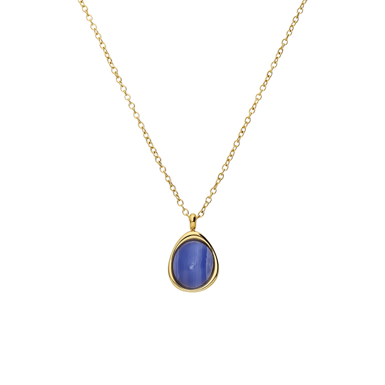 Stainless steel goldplated ketting met blue lace agaat ovaal