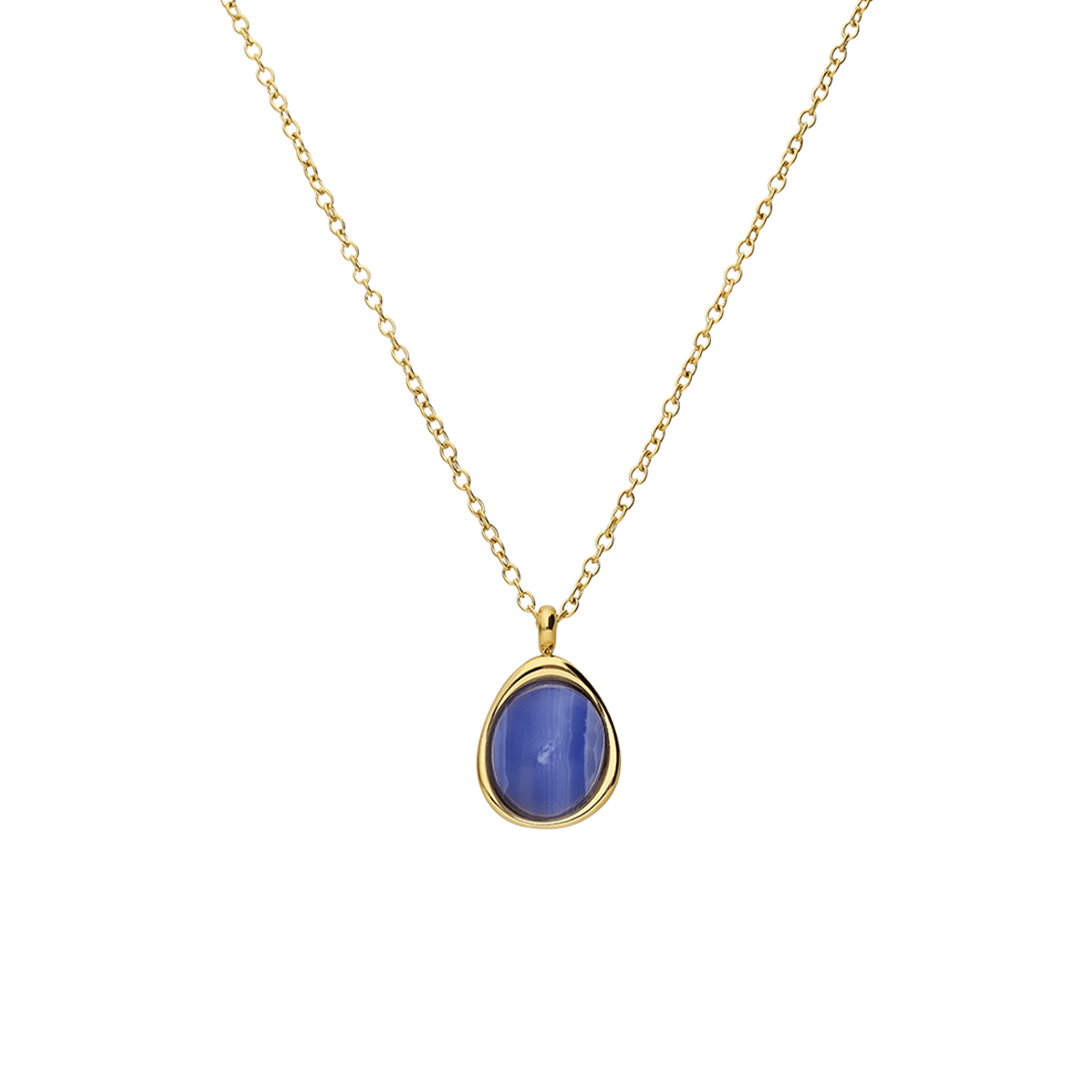 Stalen goldplated ketting met hanger met blue lace agaat voor dames