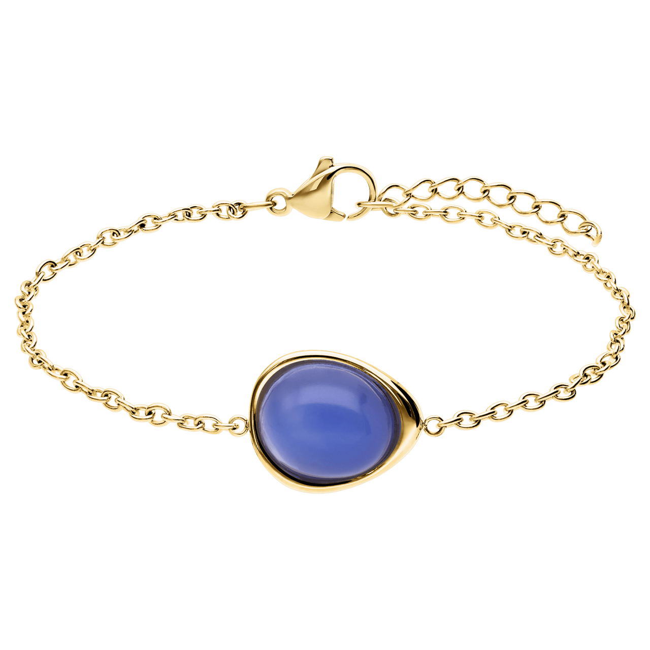 Stainless steel goldplated fantasiearmband met blue lace agaat voor dames