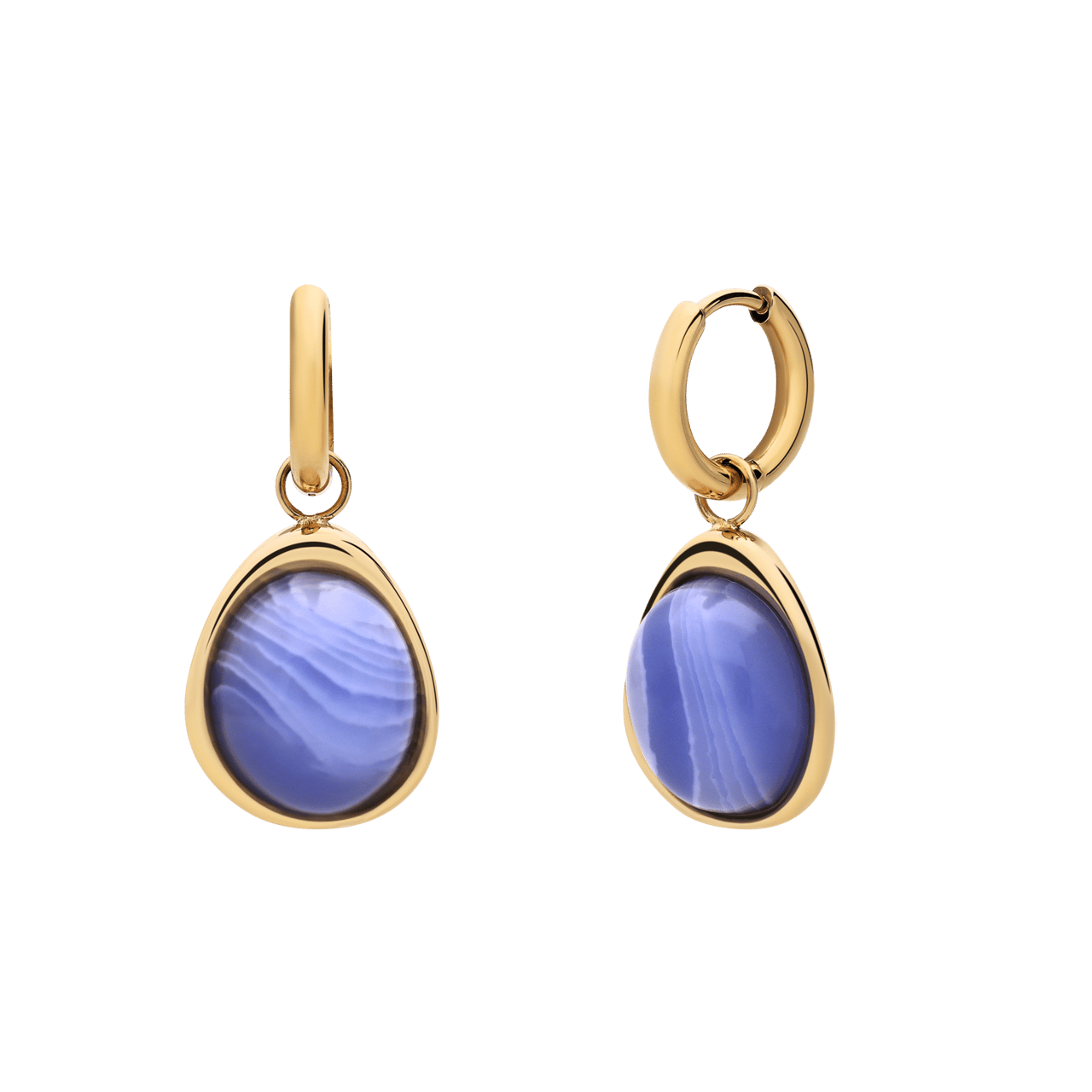Stainless steel goldplated oorbellen met blue lace agaat ovaal