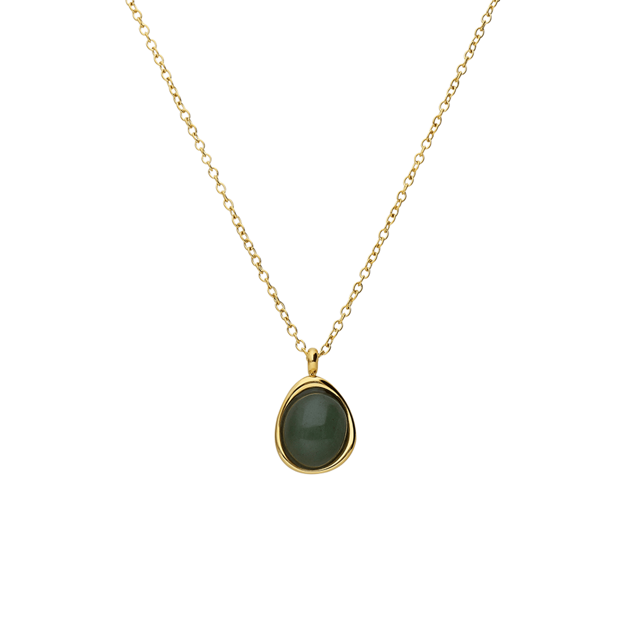 Stainless steel goldplated ketting met groen aventurijn ovaal