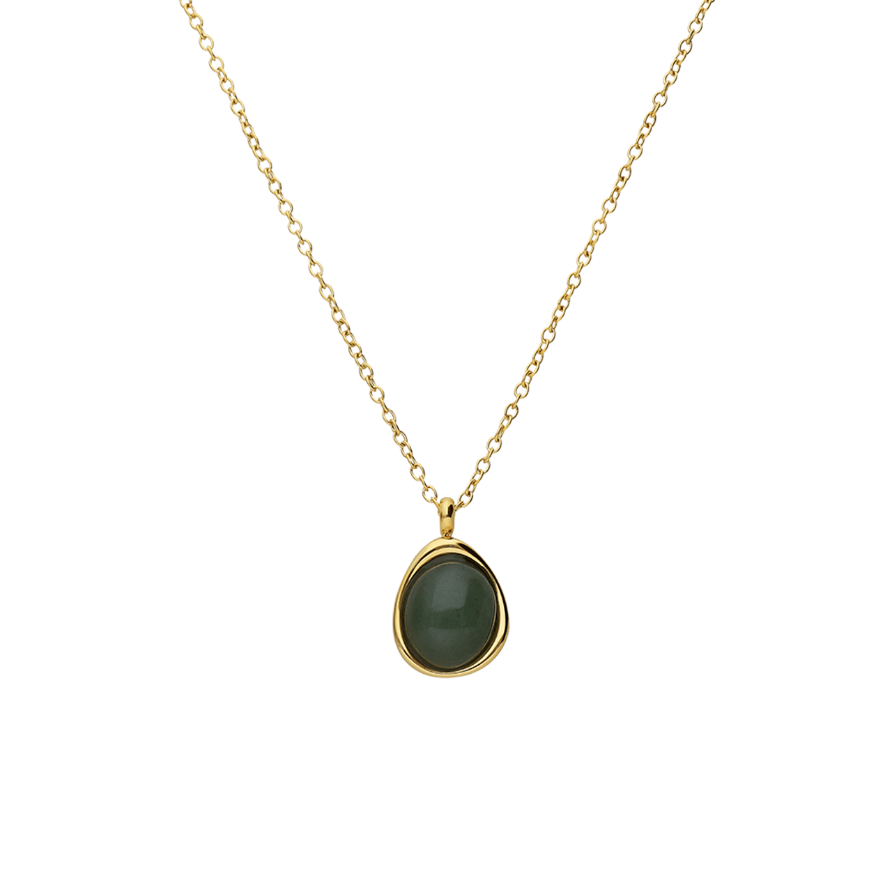 Stalen goldplated ketting met hanger met groene aventurijn voor dames