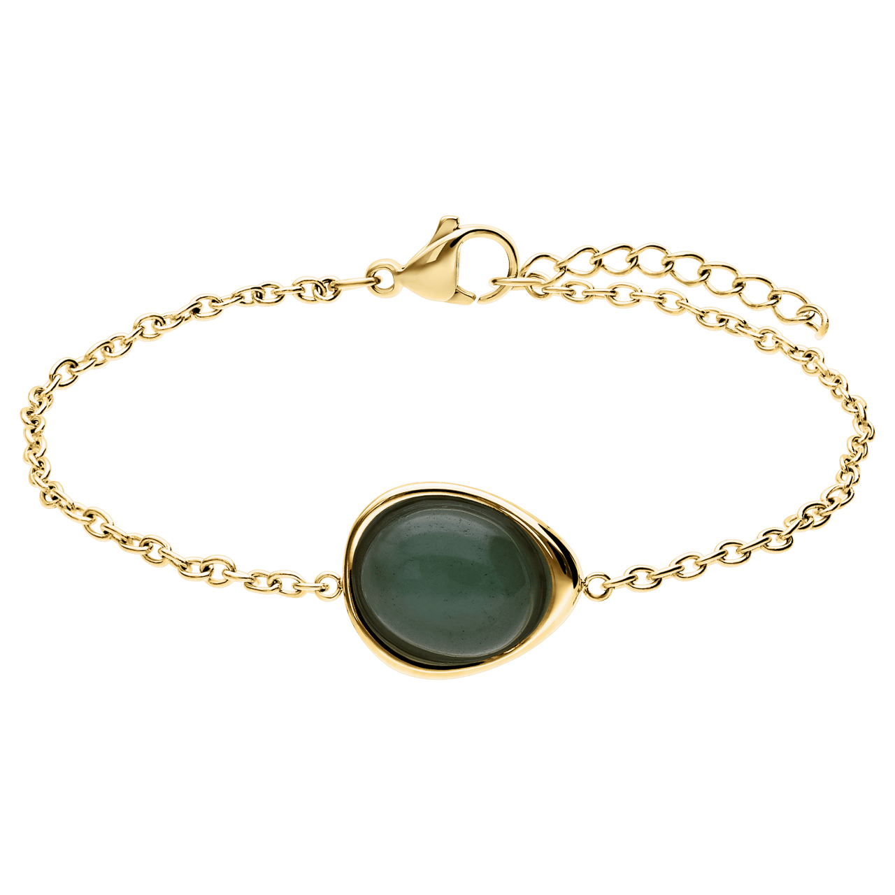 Stainless steel goldplated armband met groen aventurijn ovaal