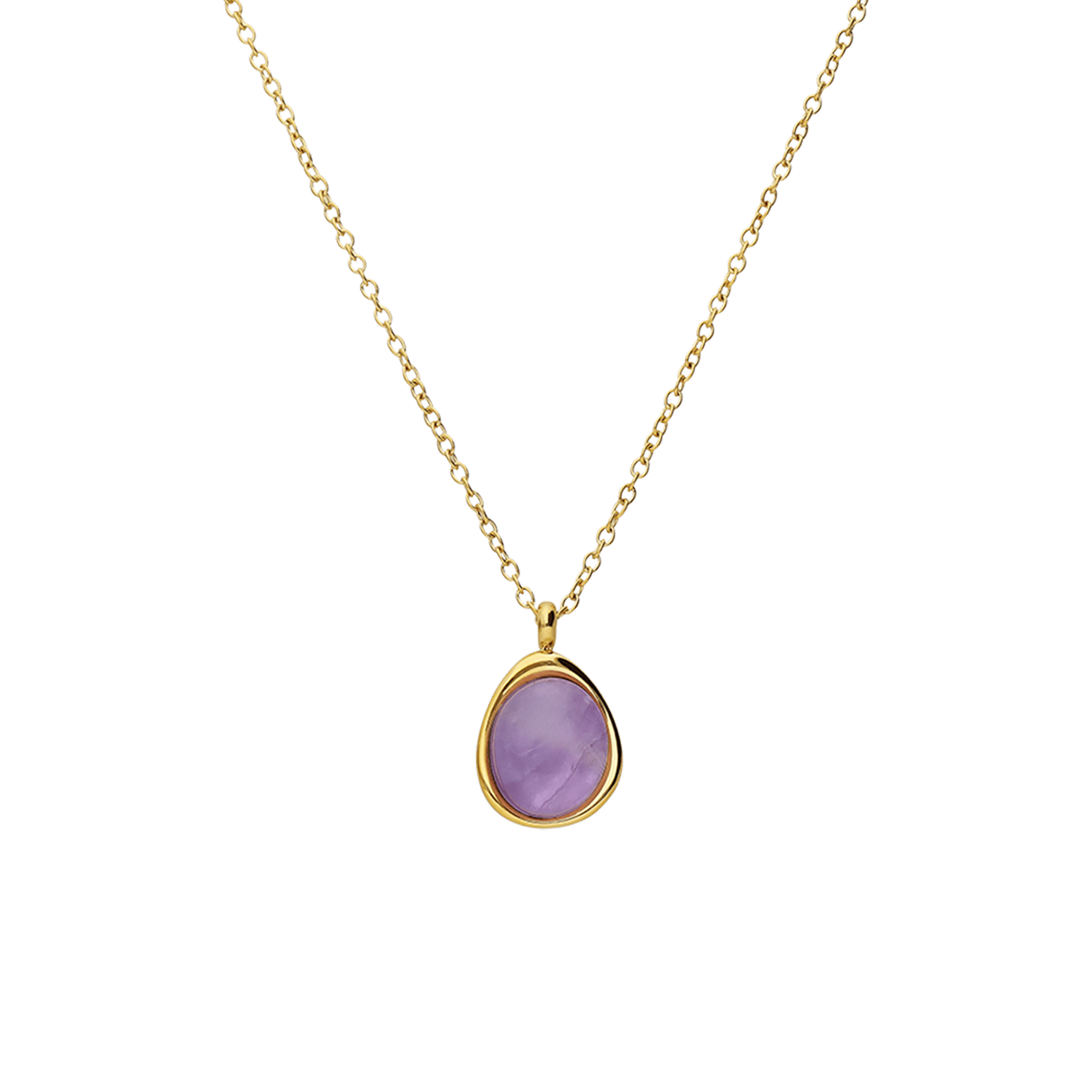 Halskette aus Edelstahl, vergoldet, mit Amethyst, oval