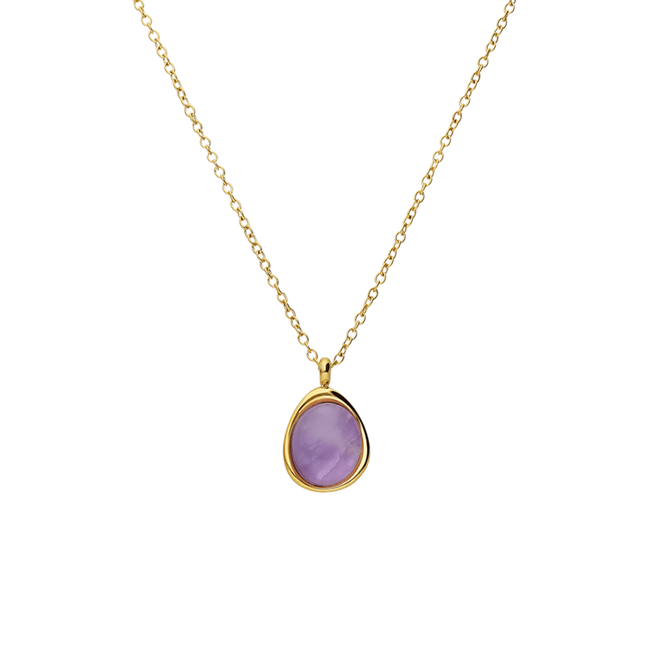 Stainless steel goldplated ketting met amethyst ovaal
