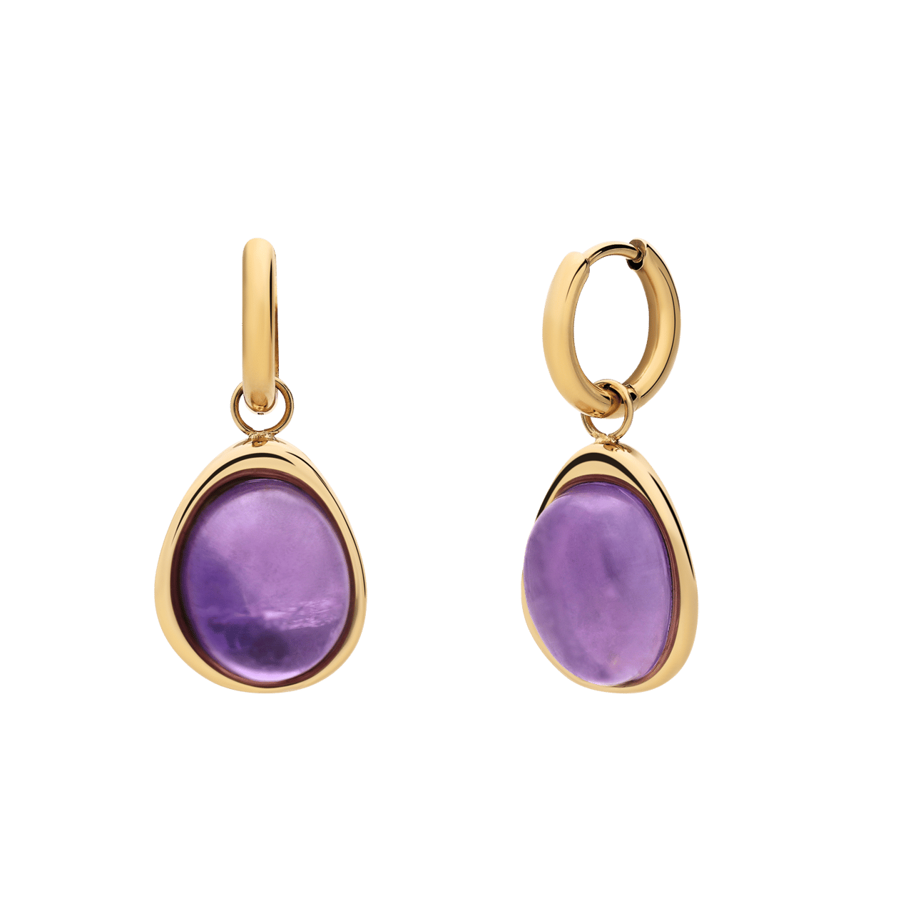 Stainless steel goldplated oorbellen met amethyst ovaal