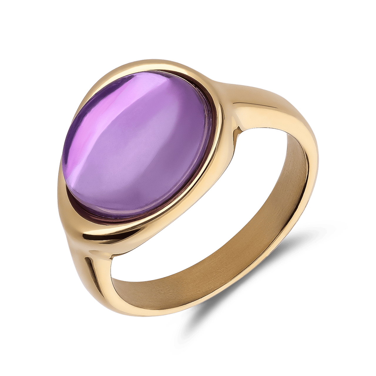 Stainless steel goldplated ring met amethyst ovaal