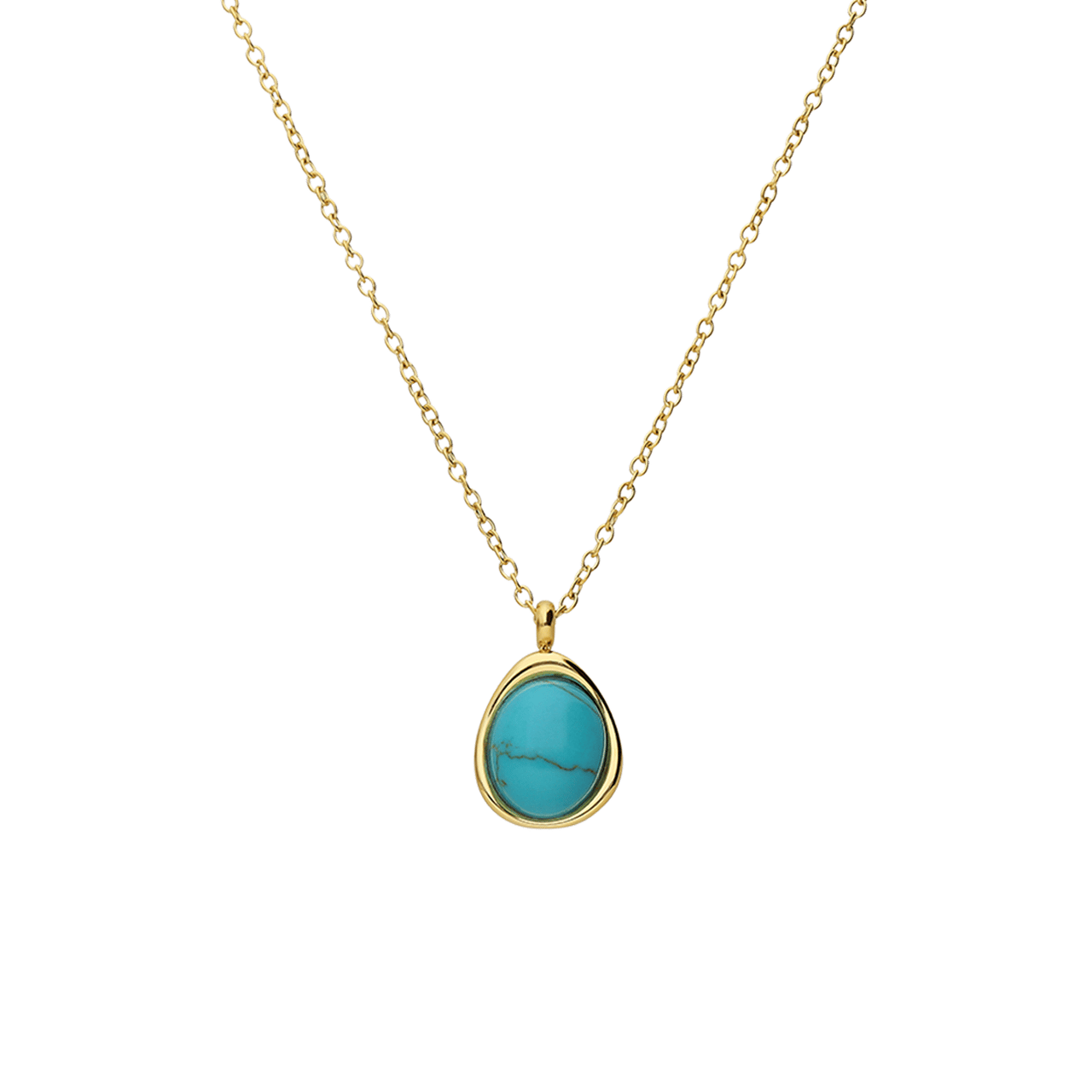 Stainless steel goldplated ketting met turquoise ovaal