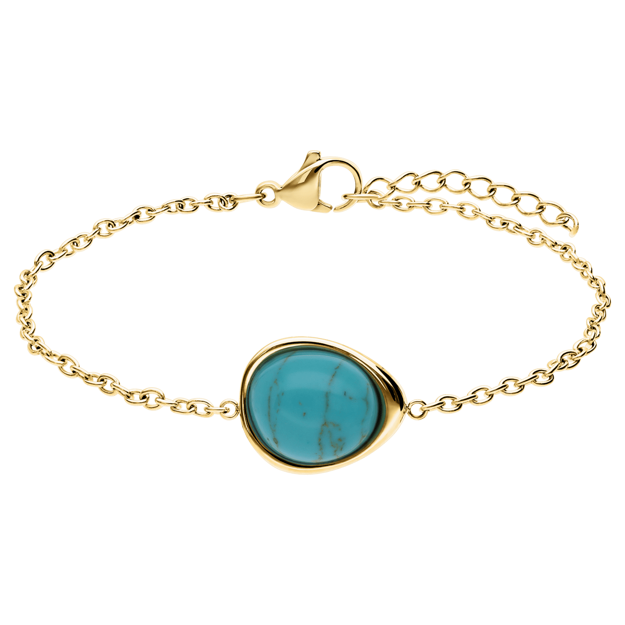 Stalen goldplated armband met turquoise ovaal