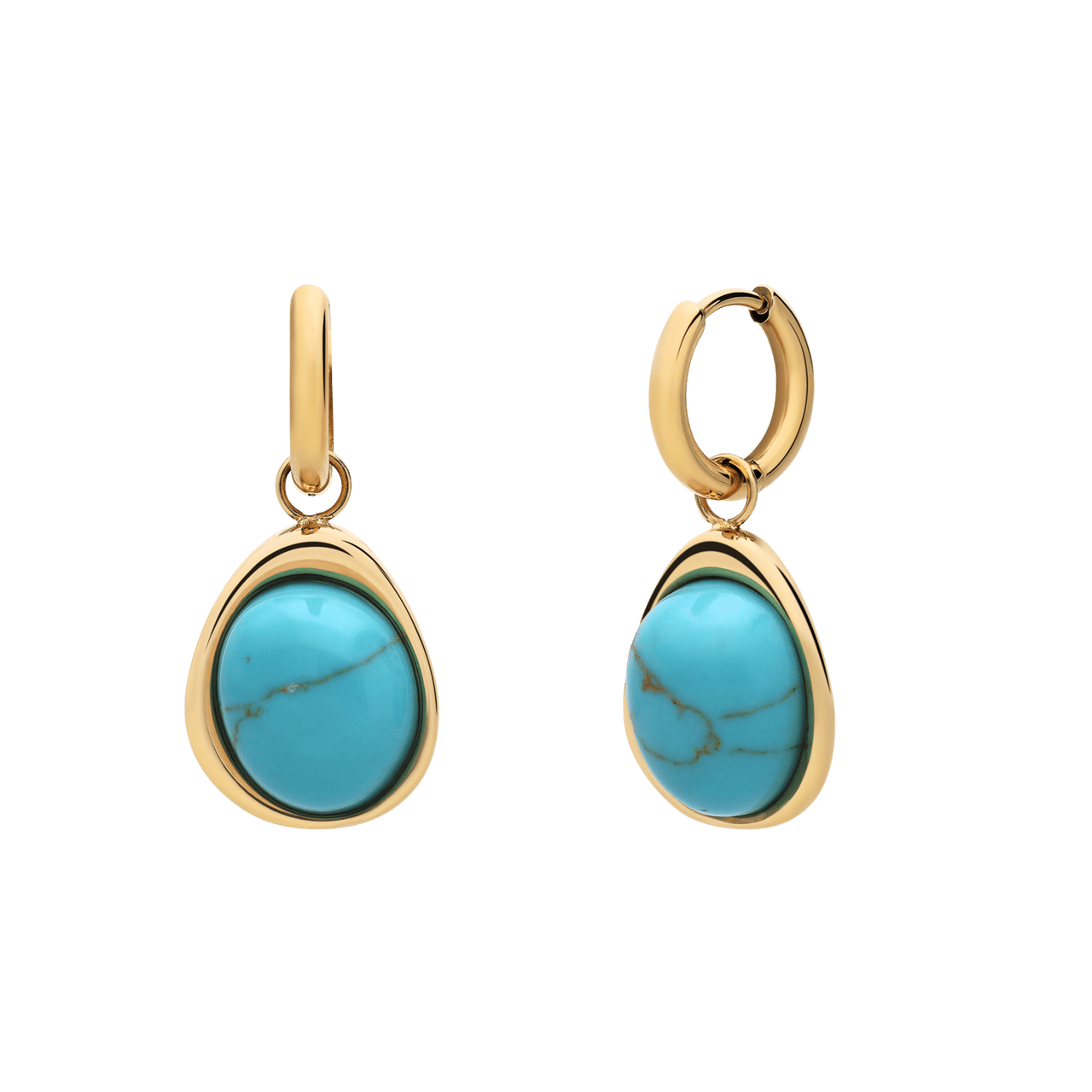 Stainless steel goldplated oorbellen met turquoise ovaal
